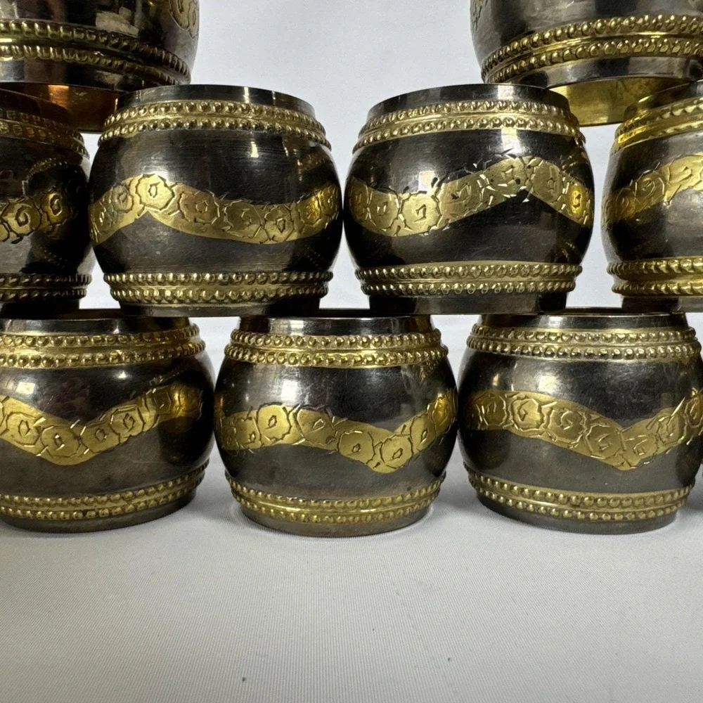 Vtg Napkin Rings Brass Silver Plated Embossed Florals Lot‎ Of 11